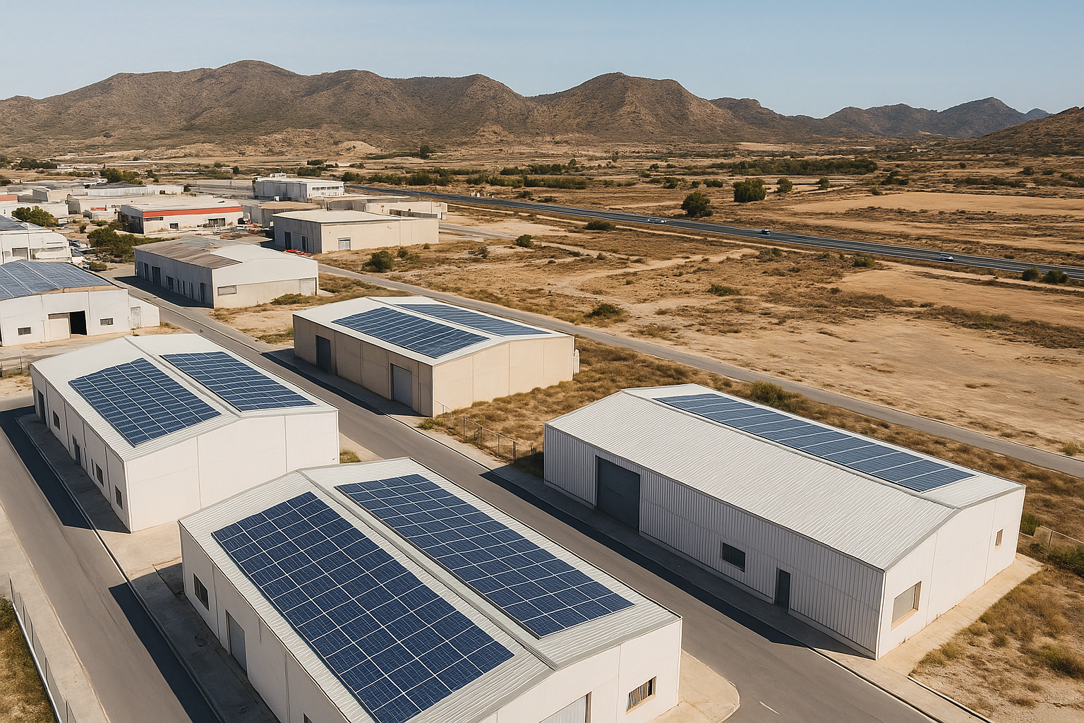 Instalaciones industriales con paneles solares en Murcia.