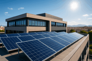 Paneles solares en el tejado de una empresa en Murcia