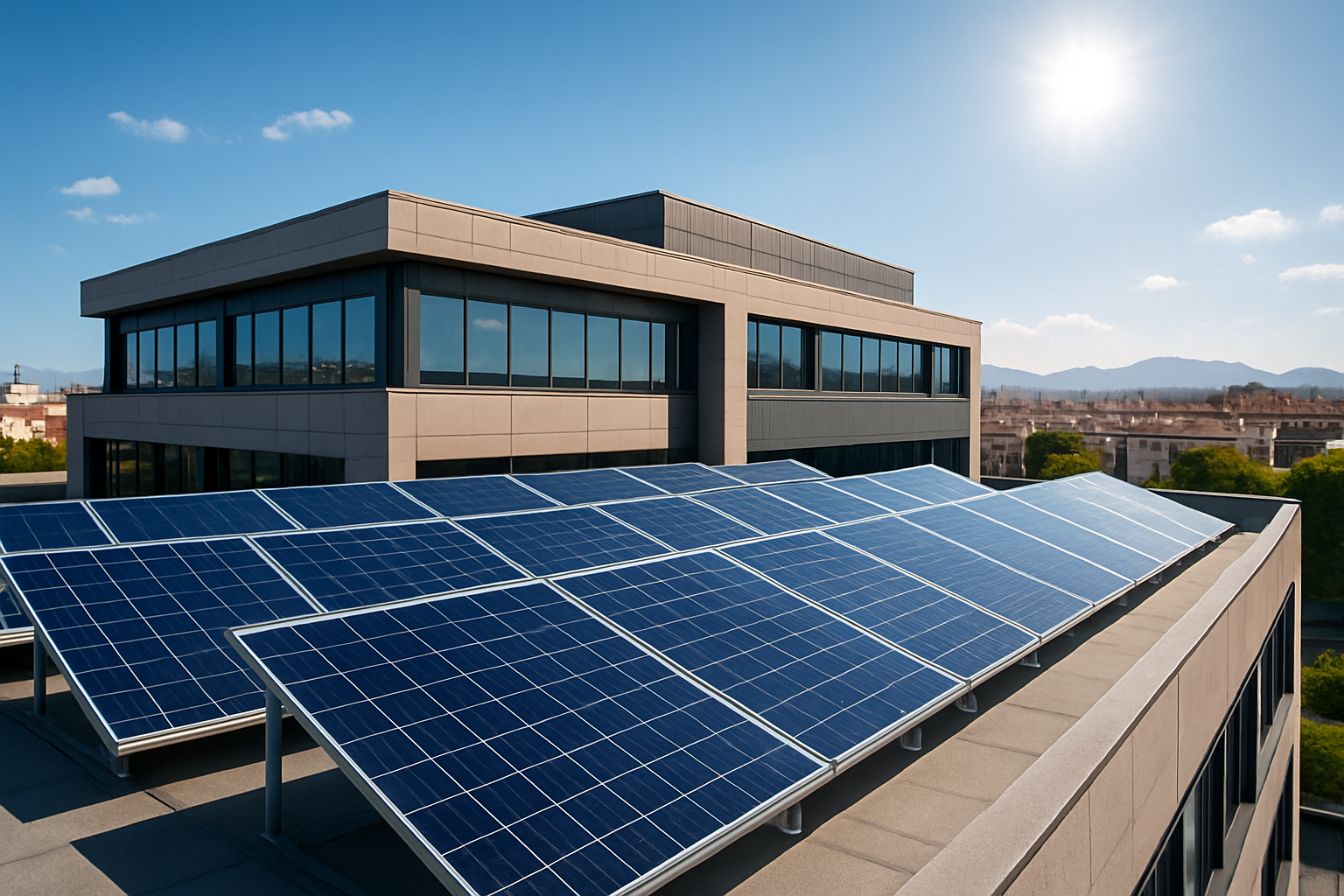 Paneles solares en el tejado de una empresa en Murcia
